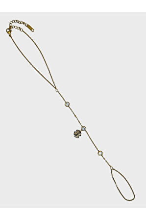 Çelik Zirkon Taşlı Yoncalı Şahmeran Bileklik (Gold)