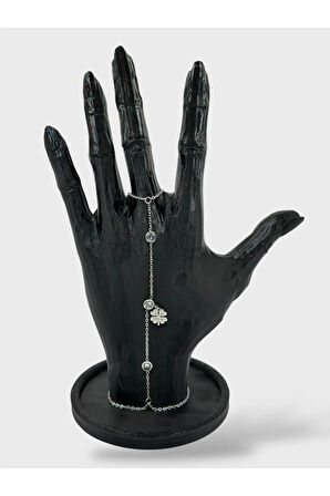 Çelik Zirkon Taşlı Yoncalı Şahmeran Bileklik (Gümüş)