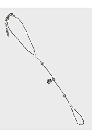 Çelik Zirkon Taşlı Yoncalı Şahmeran Bileklik (Gümüş)