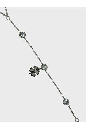 Çelik Zirkon Taşlı Yoncalı Şahmeran Bileklik (Gümüş)