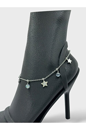 Çelik Zirkon Taşlı Yıldızlı Halhal