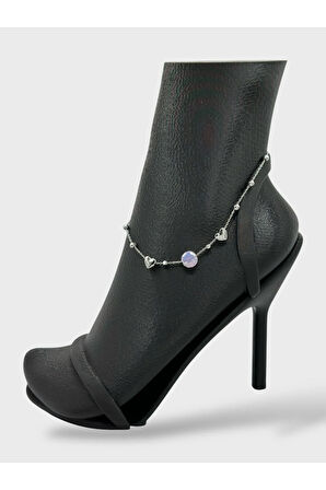 Çelik Zirkon Taşlı Kalpli Dorikalı Halhal