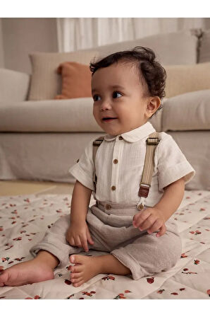 Pamuklu Müslin Kısa Kollu Smart Gömlek Pantolon Askı 3'lü Set