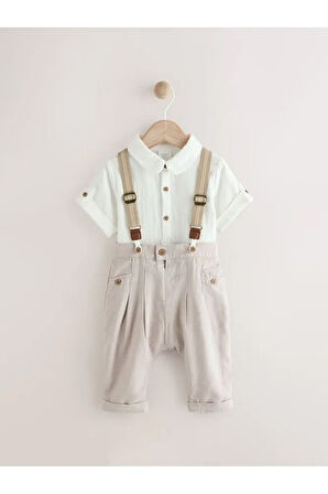 Pamuklu Müslin Kısa Kollu Smart Gömlek Pantolon Askı 3'lü Set