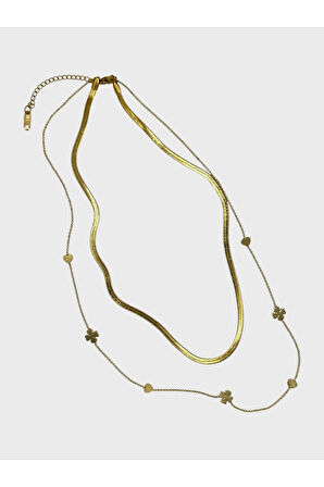 Çelik İtalyan Ezmeli Yoncalı Kalpli Kolye