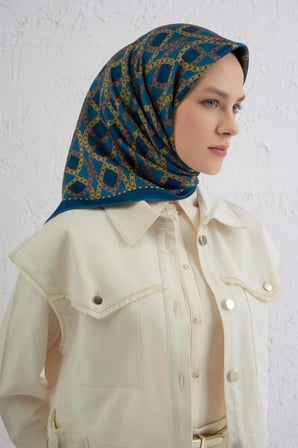 Armine Nostalji Zincir Desenli Twill İpek Eşarp 9410D