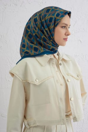 Armine Nostalji Zincir Desenli Twill İpek Eşarp 9410D