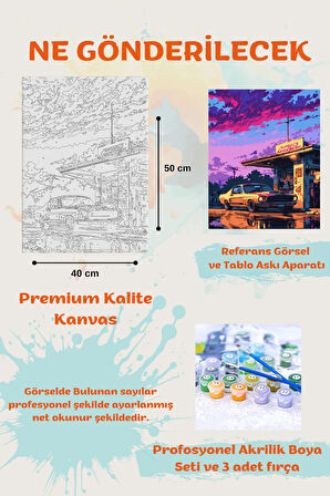 Sayılarla Boyama Seti Numaralı Tuval Fırça Boya ARABA 40X50 Cm