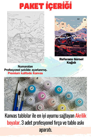 Sayılarla Boyama Çerçeveli Hobi Seti Numaralı Tuval ARABA Fırça Boya Dahil Kasnaklı 40X50 Cm
