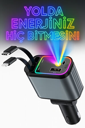 66W Led Işık Tavan Aydınlatmalı 4IN1 Çift Kablolu Hızlı Şarj 3.4A Araç İçi Çakmaklık Şarj Aleti