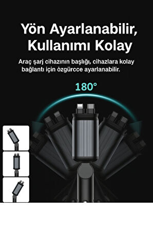66W Led Işık Tavan Aydınlatmalı 4IN1 Çift Kablolu Hızlı Şarj 3.4A Araç İçi Çakmaklık Şarj Aleti