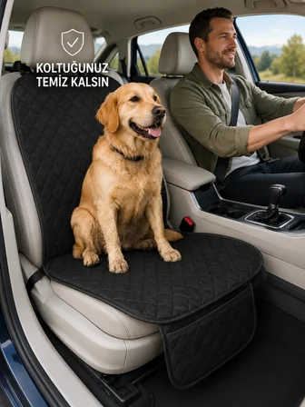 Beylini 2 Adet Oto Ön Koltuk Minderi Koltuk Kılıfı Cepli Lastikli Su Geçirmez Yıkanabilir Kapitone Kumaş Terletmez Universal Çocuk Kedi Köpek Kir Önleyici Kaymaz Set
