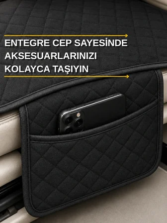 Beylini 2 Adet Oto Ön Koltuk Minderi Koltuk Kılıfı Cepli Lastikli Su Geçirmez Yıkanabilir Kapitone Kumaş Terletmez Universal Çocuk Kedi Köpek Kir Önleyici Kaymaz Set