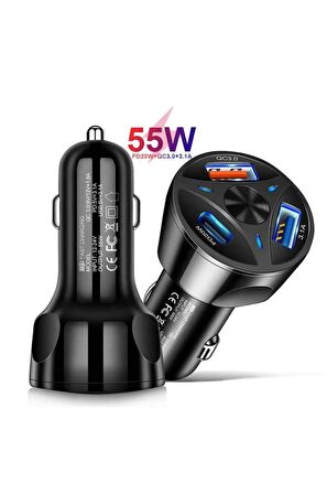 55W Araç İçi Çakmaklık Hızlı Şarj Aleti PD Quick Charger 2 USB 1 Type-C Çıkış