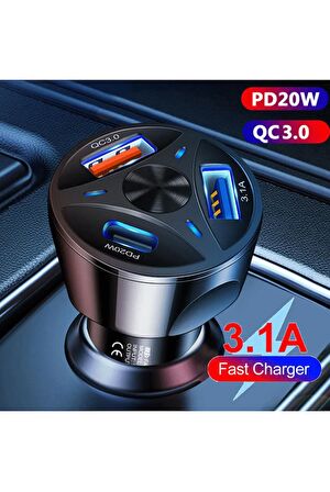 55W Araç İçi Çakmaklık Hızlı Şarj Aleti PD Quick Charger 2 USB 1 Type-C Çıkış
