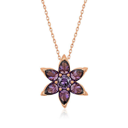 925 Ayar ​Gümüş Rose Mor Çiçek Kolye