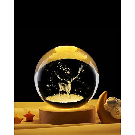 Geyik Renk Değiştiren Işıklı Cam Küre 6cm