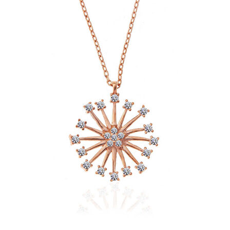 ​925 Ayar Gümüş Rose Çiçek Kadın Gümüş Kolye