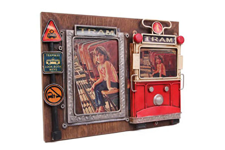 Dekoratif Metal Çerçeve Tramvay Dekorlu Vintage Hediyelik