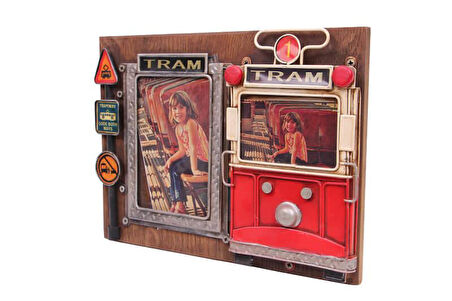 Dekoratif Metal Çerçeve Tramvay Dekorlu Vintage Hediyelik
