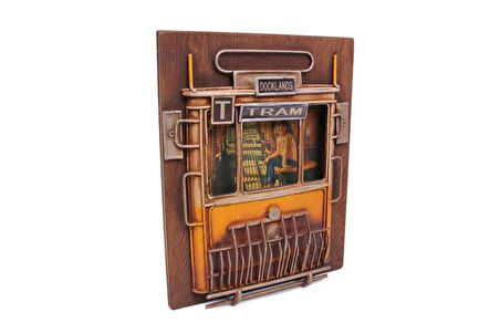 Dekoratif Metal Çerçeve Tramvay Dekorlu Vintage Hediyelik