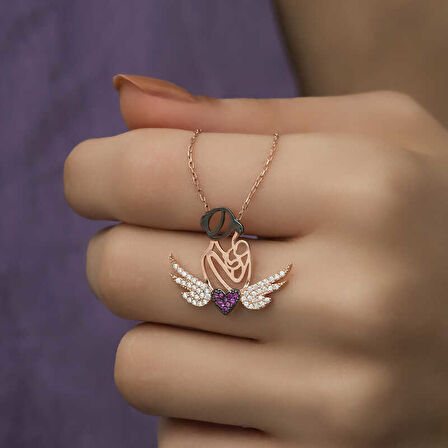 925 Ayar Gümüş Kalpli Anne Ve Çocuk Gümüş Kolye