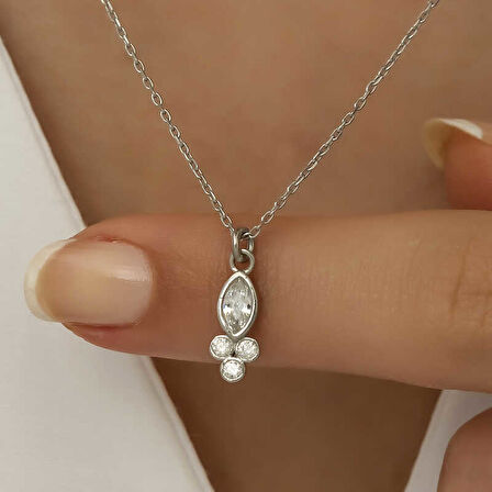 925 Ayar Gümüş Çiğ Damlası Mekik Tektaş Kadın Gümüş Kolye