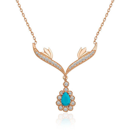 925 Ayar Gümüş Turkuaz Taşlı Madalyon Kadın Gümüş Kolye