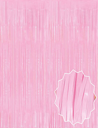 Soft Pembe Püsküllü Kapı Perdesi - Parti, Baby Shower, Cinsiyet Partisi 1x2 m