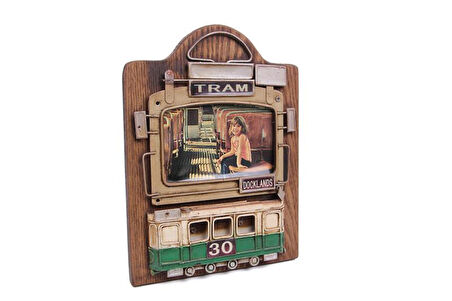 Dekoratif Metal Çerçeve Tramvay Dekorlu Vintage Hediyelik