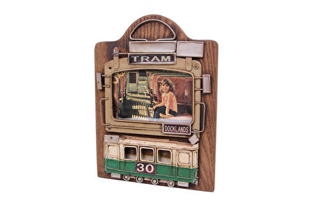 Dekoratif Metal Çerçeve Tramvay Dekorlu Vintage Hediyelik