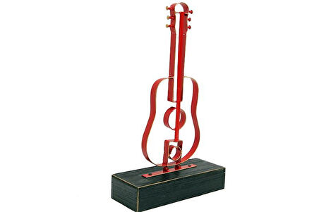 Obje Gitar Ahşap Standlı Biblo Dekoratif Ev Ofis Hediyelik