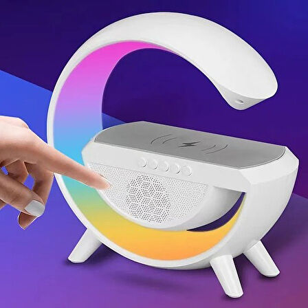 Bluetooth Hoparlörlü Kablosuz Şarj Özellikli Masa Lambası Gece Lambası