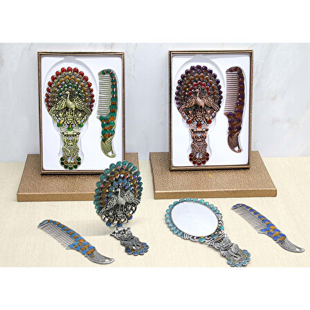 Tavuskuşu Katlanabilir Ayna Ve Tarak Seti Büyük Boy