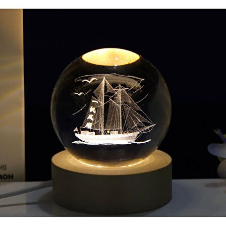 Yelkenli Gemi Renk Değiştiren Işıklı Cam Küre 8cm