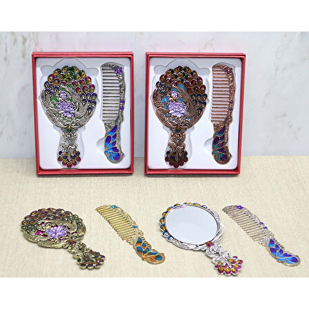 Tavuskuşu Ayna Ve Tarak Seti Küçük Boy