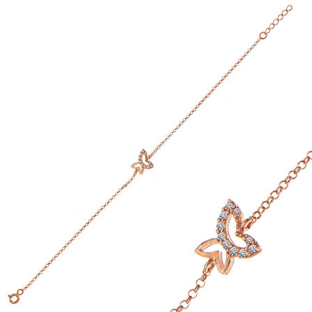 ​925 Ayar Gümüş Rose Kelebek Kadın Bileklik