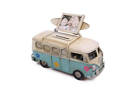 Dekoratif Metal Minibüs Çerçeveli ve Kumbaralı Hediyelik