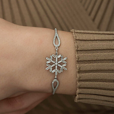 925 Ayar ​Gümüş Baget Taşlı Kar Tanesi Bileklik