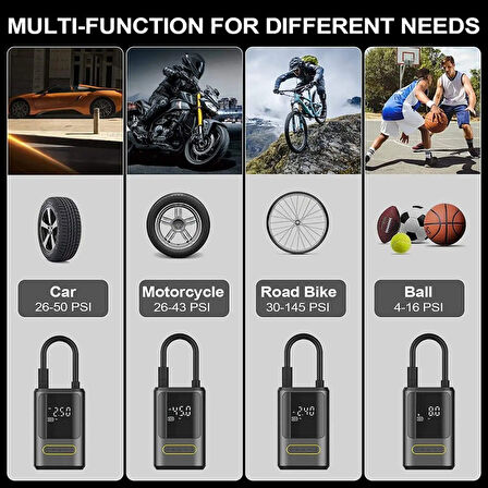 Kablosuz Oto Araç Mini 4000mAh 150 PSI Işıklı Oto Hava Kompresörü