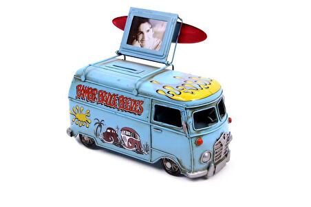 Dekoratif Metal Minibüs Çerçeveli ve Kumbaralı Hediyelik