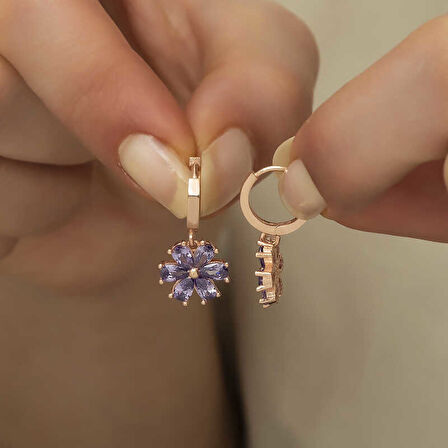 Gümüş Mor Çiçek Küpe