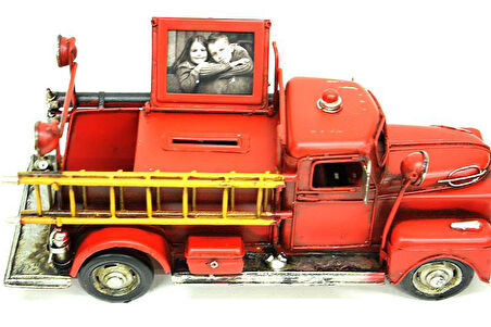 Dekoratif Metal İtfaiye Aracı Kumbara Ve Çerçeveli Hediyelik