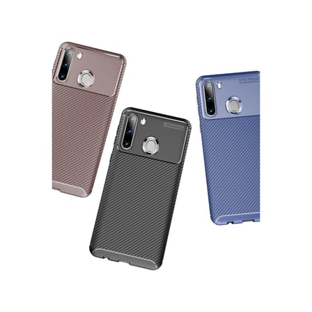Samsung Galaxy A21 Kılıf Auto Focus Karbon Kapak - Kahverengi