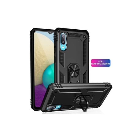Samsung Uyumlu Galaxy A02 Kılıf Sofya Yüzüklü Silikon Kapak - Siyah