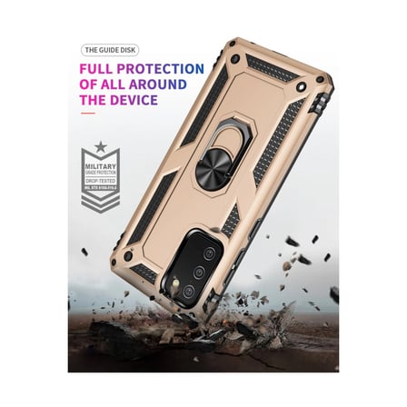 Samsung Uyumlu Galaxy A03s Kılıf Sofya Yüzüklü Silikon Kapak - Gold
