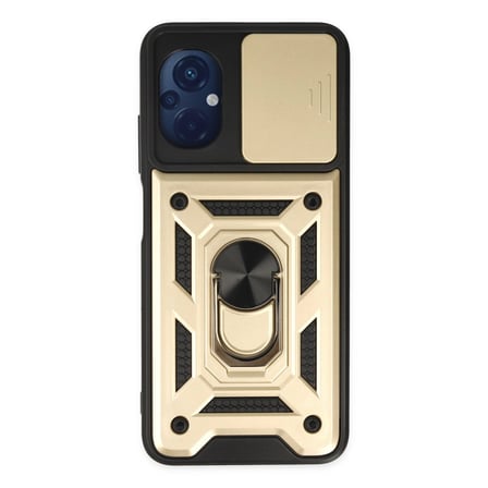 Xiaomi Uyumlu Poco M5 Kılıf Pars Lens Yüzüklü Silikon - Gold