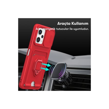 Xiaomi Uyumlu Redmi Note 12 Pro 5g Kılıf Zuma Kartvizitli Yüzüklü Silikon - Kırmızı
