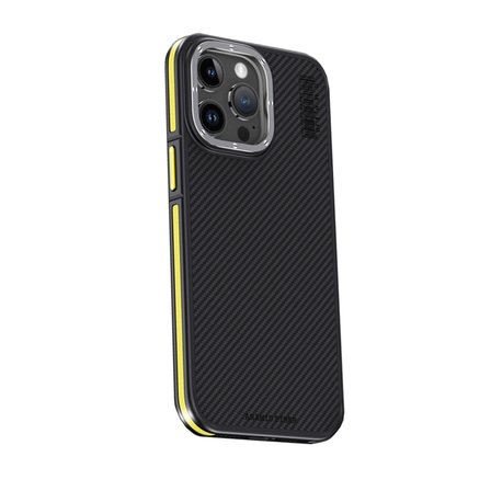 Joko Apple İphone 15 Pro Max Kılıf Aramid 600d Kevlar Karbon Fiber Magsafe Kapak - Sarı