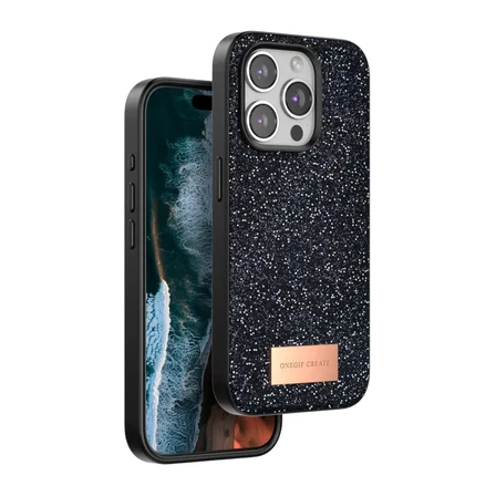 Onegif Apple İphone 14 Pro Max Bright Simli Kapak - Siyah